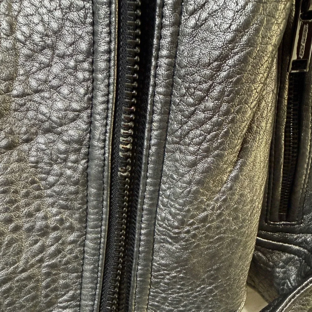 Michael Kors Silver Lamb Leather Moto Jacket Small Y2K Streetwear Metallic Biker